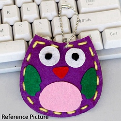 DIY Owl Non Woven Fabric Embroidery Keychain Kits, Including Iron Ball Chain, Cotton Ball, Paper Tags, Cotton Cord, Plastic Pin, Cloth, Purple, Finished Protect: 80x80mm(DIY-F071-04)