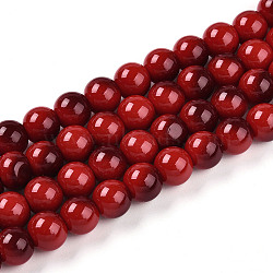 Baking Paint Glass Beads, Imitate Porcelain Beads, Round, Two Tone, Crimson, 9.5~10mm, Hole: 1.2mm(X1-DGLA-N012-10mm-10)