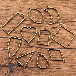 Zinc Alloy Open Back Bezel Pendants, Mixed Shapes, Antique Bronze, 34~49x18~44mm, about 10 pcs/bag(FIND-PW0024-02D)