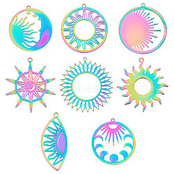 8Pcs 8 Style Ion Plating(IP) 201 Stainless Steel Pendants, Laser Cut, Mixed Color, 1pc/style(STAS-DC0002-86)