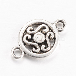 Tibetan Style Alloy Links connectors, Flat Round, Cadmium Free & Lead Free, Antique Silver, 19x12x2.5~3mm, Hole: 2mm, about 800pcs/1000g(TIBE-Q064-02AS-RS)