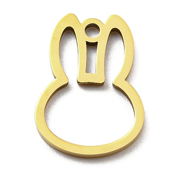 Ion Plating(IP) 316L Surgical Stainless Steel Pendants, Laser Cut, Rabbit Head Charm, Real 18K Gold Plated, 15x10.5x1mm, Hole: 1.4mm