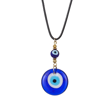 Evil Eye Lampwork Pendant Necklace, with Waxed Polyester Cords, Golden, 17.72 inch(45cm)