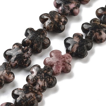 Natural Rhodonite Beads Strands, Flower, 16x16x6mm, Hole: 1.4mm, about 25pcs/strand, 14.57~14.96 inch(37~38cm)