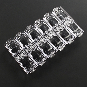 Acrylic Bead Containers, Flip Top Bead Storage, 12 Compartments, Clear, 13x7x1.4cm