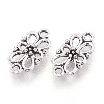 Tibetan Style Links connectors, Flower, Lead Free and Cadmium Free, Antique Silver, 16x8x3.5mm, Hole: 1.5mm