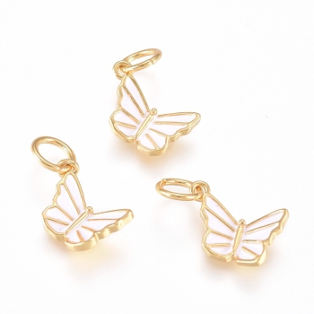 Brass Enamel Charms, with Jump Rings, Butterfly, Golden, 7.5x10.5x2.5mm, Jump Rings: 5x0.7mm, 3.2mm Inner Diameter