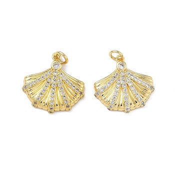 Brass Micro Pave Cubic Zirconia Pendants, Cadmium Free & Lead Free, Long-Lasting Plated, Rack Plating, with Jump Ring, Shell Shape, 19x19.5x3mm, Jump Ring: 5x1mm, Inner Diameter: 3mm