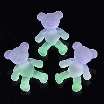 1-Hole Transparent Spray Painted Acrylic Buttons, Two Tone, Frosted, Bear, Light Green, 38x29.5x16mm, Hole: 3mm