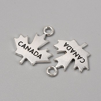 Tibetan Style Alloy Pendants, Maple Leaf with Word CANADA, Antique Silver, 22.5x19x2mm, Hole: 2.5mm