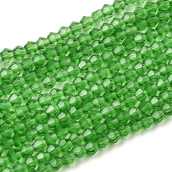 Imitation Austrian Crystal 5301 Bicone Beads, Faceted Glass Beads Strands, Lime Green, 2.9~3.3x2mm, Hole: 0.5mm, about 135~140pcs/strand, 38~40cm