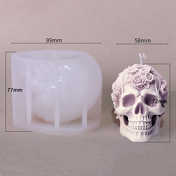 3D Halloween Skull DIY Silicone Candle Molds, Aromatherapy Candle Moulds, Scented Candle Making Molds, White, 7x9.9x7.7cm