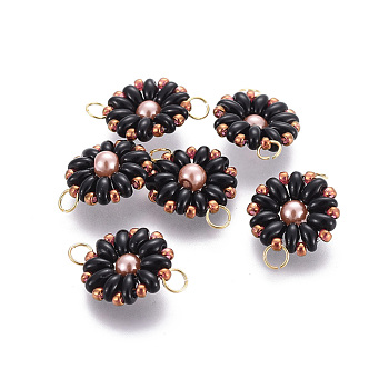 MIYUKI & TOHO Handmade Japanese Seed Beads Links, Loom Pattern, Sun Flower, Black, 19~20x13.5~14x4.5mm, Hole: 3mm
