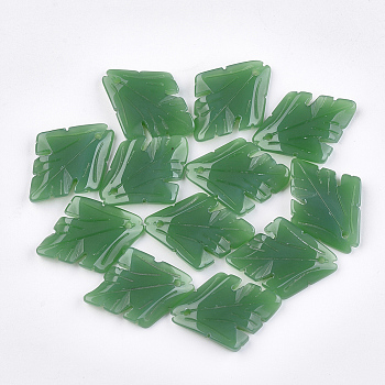 Spray Painted Glass Pendants, Leaf, Dark Green, 26x19~19.5x4mm, Hole: 1mm