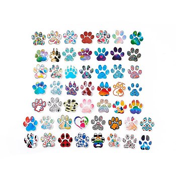 Colorful Paper Cartoon Stickers, for Water Bottles Laptop Phone Skateboard Decoration, Paw Print, 46~54x47~52.5x0.2mm, 51pcs/bag