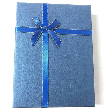 Cardboard Gift Boxes, with Bowknot, for Birthday, Wedding, Jewerly, Rectangle, Steel Blue, 16x12x3.1cm