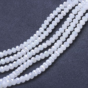 Electroplate Glass Beads Strands, Imitation Jade Beads, AB Color Plated, Faceted, Rondelle, Snow, 2x1.5mm, Hole: 0.4mm; about 195pcs/strand, 11 inch(27.5cm).