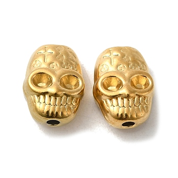 304 Stainless Steel Bead Rhinestone Settings, Skull, Real 18K Gold Plated, Fit for 2x1.5mm Rhinestone, 10x7.5x5.5mm, Hole: 1.5mm