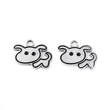 304 Stainless Steel with Enamel Pendants, Dog Charms, Stainless Steel Color, 12x15x1.5mm, Hole: 2mm