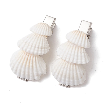 Sea Shell with Iron Alligator Hair Clips, Hair Accessories for Women, Silver, 45x24x16mm