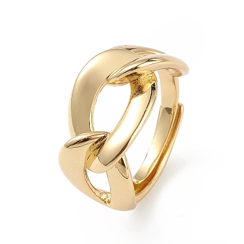 Adjustable Brass Curb Chains Shape Ring for Women, Lead Free & Cadmium Free, Real 18K Gold Plated, Inner Diameter: 17mm