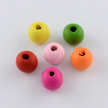 Dyed Natural Wood Beads, Round, Mixed Color, 14x13mm, Hole: 4mm, about 570pcs/500g