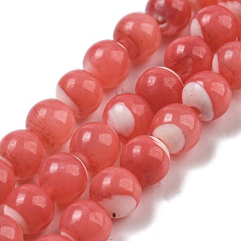Dyed Natural Trochus Shell Beads Strands, Round, Light Coral, 7.5~8mm, Hole: 1mm, about 51pcs/strand, 14.49 inch(36.8cm)