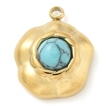 Synthetic Turquoise Pendants, 304 Stainless Steel Flower Charms, Real 18K Gold Plated, 18x15x7.5mm, Hole: 2mm