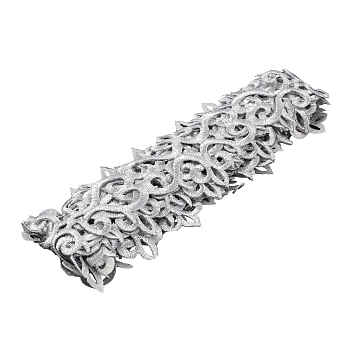 Polyester Floral Embroidery Lace Trim, Garment Accessories, Silver, 3 inch(75mm), about 4.27 Yards(3.9m)/pc