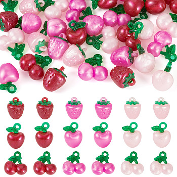 36Pcs 9 Styles Resin Pendants, Apple & Cherry, Mixed Color, 18.5~20.5x14~19.5x10.5~14mm, Hole: 2~3mm