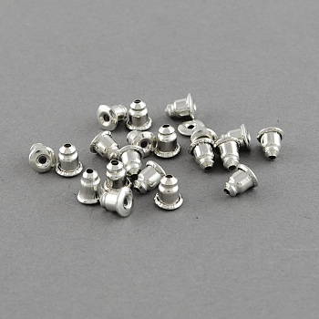Iron Ear Nuts, Earring Backs, Platinum, 6x5mm, Hole: 1mm