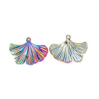 Ion Plating(IP) 304 Stainless Steel Pendants, Ginkgo Leaf Charm, Rainbow Color, 22.5x30x2mm, Hole: 1.4mm