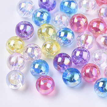 Transparent Acrylic Beads, AB Color Plated, Round, Mixed Color, 8mm, Hole: 1.4mm