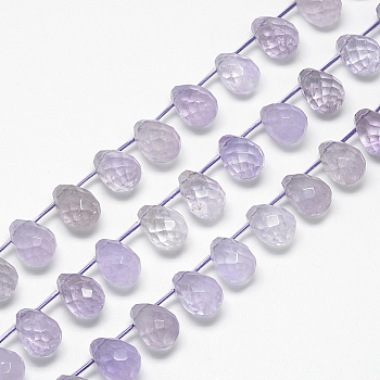 Natural Amethyst Beads Strands, Faceted Teardrop, 13~14x10~11mm, Hole: 1mm, about 28pcs/strand, 15.7 inch
