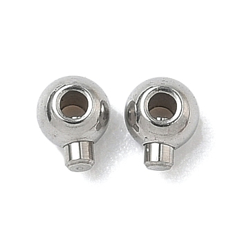 304 Stainless Steel Crimp Beads, Round, Stainless Steel Color, 4x3x2.5mm, Hole: 1mm
