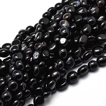 Dyed Natural Black Agate Nuggets Beads Strands, Tumbled Stone, 5~10x6~7x3~7mm, hole: 1mm, about 14.9 inch~15.7 inch