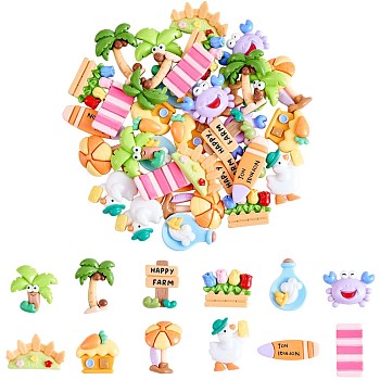 36Pcs Assorted Summer Beach Slime Opaque Resin Cabochons Palm Tree Duck Resin Cabochon Flatback Cartoon Surfing Embellishments for DIY Crafts Scrapbooking Phone Case Decor, Mixed Color, 22~35x12~25mm