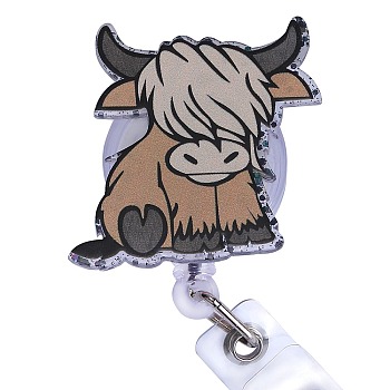 Acrylic & ABS Plastic Badge Reel, Retractable Badge Holder, Cattle, 95mm, Cattle: 44x45.5mm