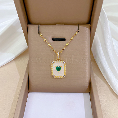 Sea Green Rectangle Brass Necklaces