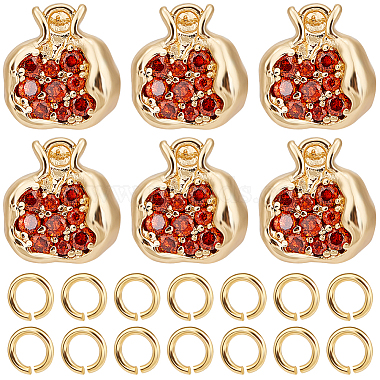 Real 18K Gold Plated Saddle Brown Pomegranate Brass+Cubic Zirconia Charms