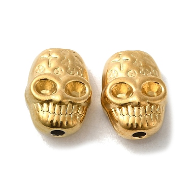 Real 18K Gold Plated Skull 304 Stainless Steel Beads