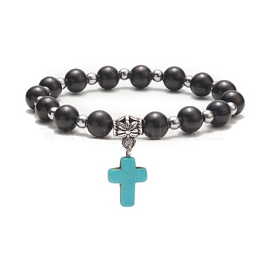 gefärbte synthetische türkisfarbene Kreuz-Charm-Armbänder(BJEW-JB09296)-4