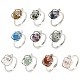 Natural & Synthetic Mixed Gemstone Round & Flower Adjustable Ring(RJEW-G290-03P)-1