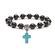 gefärbte synthetische türkisfarbene Kreuz-Charm-Armbänder(BJEW-JB09296)-4