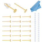20Pcs 925 Sterling Silver Flat Pad Stud Earring Findings, with 30Pcs Plastic Ear Nuts & 1Pc Suede Fabric Square Silver Polishing Cloth, Real 18K Gold Plated, tray: 3mm, 11.5mm, Pin: 0.8mm(STER-DC0001-63B)