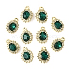 10Pcs Alloy Rhinestone Pendants, Light Gold Tone Oval Charms, Emerald, 18.8x14mm(ALRI-YW0001-25D)
