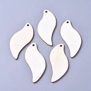 Unfinished Blank Poplar Wood Big Pendants, Undyed, Leaf, for Jewelry Making, Floral White, 65x29x2.5mm, Hole: 3mm(WOOD-D021-15)