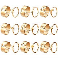 18Pcs 18 Style Heart & Dinosaur & Dolphin & Plane & Moon & Butterfly & Star Alloy Cuff Rings Set, Couples Matching Best Friend Promise Rings for Friends Lovers, Golden, US Size 6 1/2(16.9mm)(JR854B)