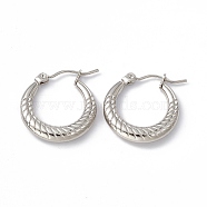 201 Stainless Steel Hoop Earrings with 304 Stainless Steel Pins for Women, Stainless Steel Color, 20.5x20x3.7mm, Pin: 0.7~0.8mm(EJEW-B016-11P)