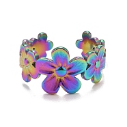 Rainbow Color Ion Plating(IP) 304 Stainless Steel Flower Wrap Open Cuff Ring for Women, US Size 8(18.1mm)(RJEW-A005-19)